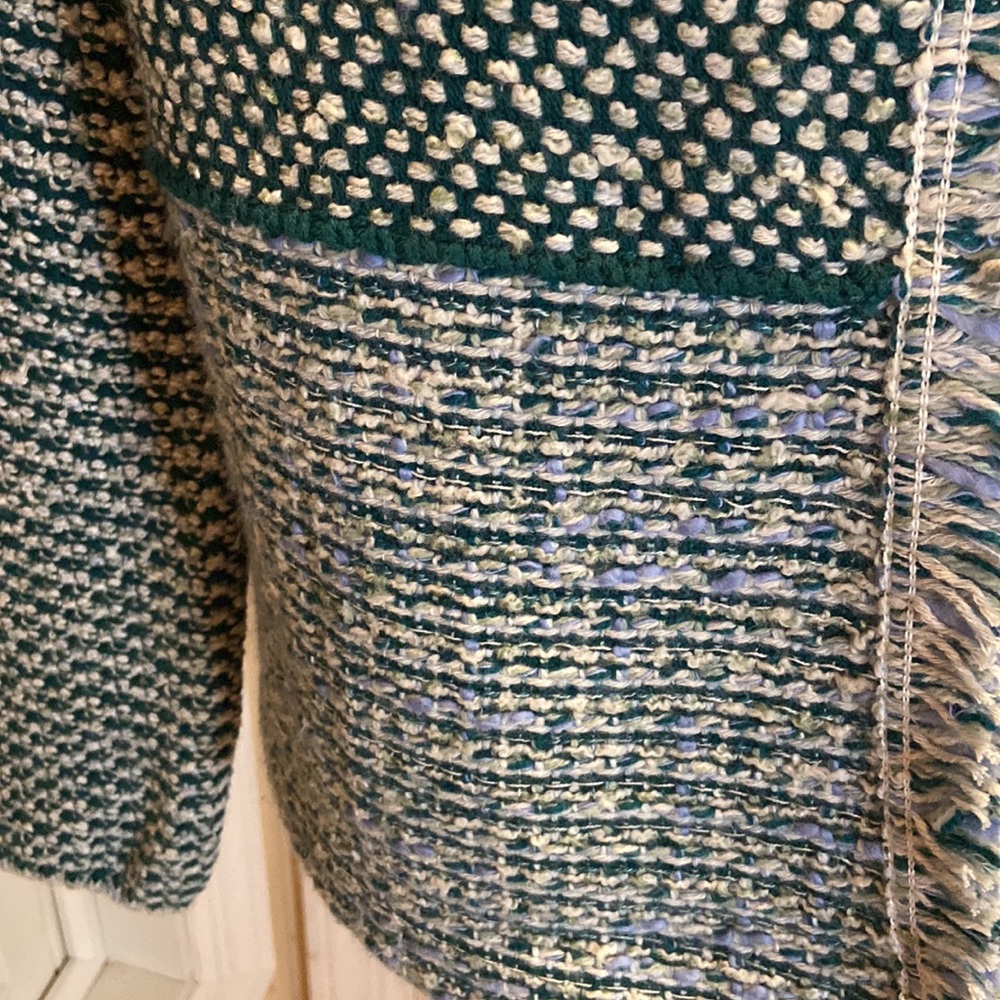CHICO’S NWT Open Front Structured Tweed Teal Cardigan Size 1 (M) MSRP $119 - Picture 4 of 10